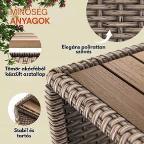 ROCCO polyrattan oldalasztal akácfával, 40x45x45cm, krémszínű Casaria