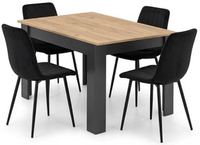 Étkezőgarnitúra 1 + 4, MADO asztal 120x80 cm fekete/dub artisan + fekete bársonyszék LAVA fekete lábakkal