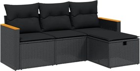 vidaXL 4 részes fekete polyrattan kerti ülőgarnitúra párnákkal