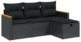 vidaXL 4 részes fekete polyrattan kerti ülőgarnitúra párnákkal