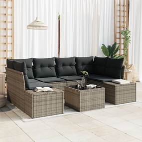 7 Részből álló Kerti Kanapé Szett Párnákkal Szürke Poli Rattan