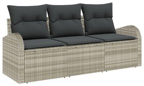 3 Darabos Kert Kanapé Szett Párnákkal Világosszürke Poli Rattan, 2-Fős Kert Kanapé Tárolóval és Párnákkal Világosszürke Poli Rattan