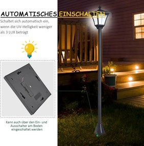 Outsunny Napelemes kerti lámpa, LED, 30 lumen, napelemes, talajra szerelhető tüske, 120 cm, fekete