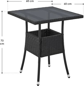 Juskys Yoro rattan négyzet alakú asztal 60 cm - fekete