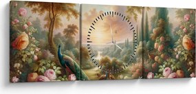 Kép - Pávák a kertben (órával) (90x30 cm)
