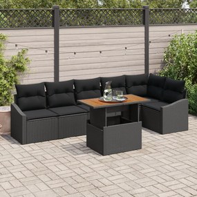 Kert Kanapé Szett 7 darabos Fekete Rattan