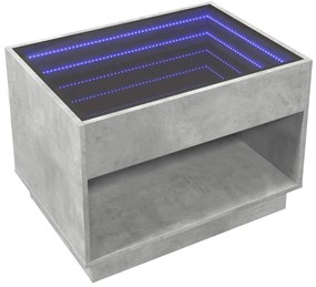 Betonszürke végtelen hatású LED-es dohányzóasztal 70x50x50 cm
