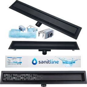 Sanitline Lineáris lefolyó Alacsony Fekete Matt 80cm 2in1