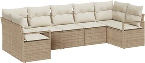 vidaXL Kerti Kanapé Szett párnával 7 pcs Beige és Fehér polirattan