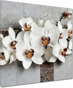 Vászonkép 90x90 Fehér orchideák és mozaik