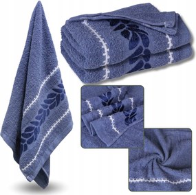 Kék hímzett pamut törölköző, fürdőlepedő levelek 70x135cm x2