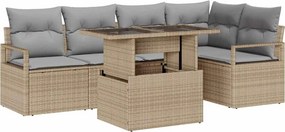 vidaXL Kerti Kanapé Szett tárolóval 6 pcs Bézs Poli rattan