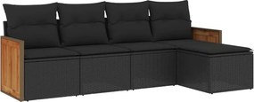 vidaXL 5 részes fekete polyrattan kerti kanapészett párnákkal