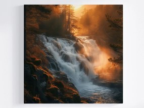 Vászonkép Canvas Tájkép Erdő Vízesés Nap Természet 80x80