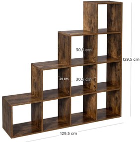 Könyvespolc, 10 kockás tároló, 129,5 x 29 x 129,5 cm
