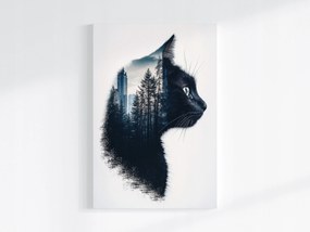 Poszter Grafika Fekete Macska Profil Város Erdő Fák 80x120