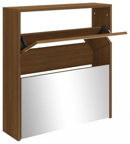 barna tölgy 2 szintes cipőszekrény tükörrel 63 x 17 x 67 cm