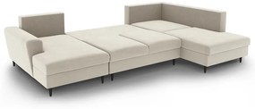 Bézs bársony kinyitható tárolóhelyes sarokkanapé (jobb oldali-U alakú) Kyoto – Cosmopolitan Design