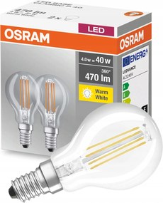 2x Led izzó E14 P45 4W 40W 470lm 2700K Meleg Filament Osram Base