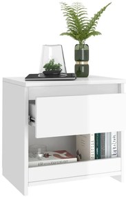 2 db magasfényű fehér szerelt fa éjjeliszekrény 40 x 30 x 39 cm