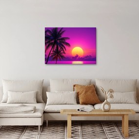 Kép - Lila naplemente pálmafával (70x50 cm)