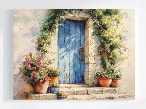 Poszter Tájkép Fal Kék Ajtó Virágok 80x60