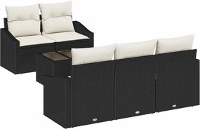 vidaXL Kanapé Szett párnával párnával 6 pcs Fekete és Krém polirattan