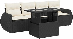 vidaXL 5 részes fekete polyrattan kerti kanapészett párnákkal