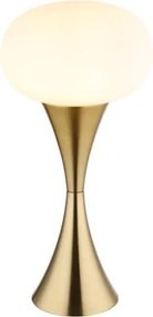 Globo 21027M Asztali lámpa, fém sárgaréz színű matt, fehér üveg, kábel PVC fekete, billenőkapcsoló a kábelen, ø: 180mm, M: 369mm, kábel hossza 1500mm, 1x E14 25W 230V izzó nélkül