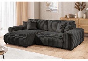 Sötétszürke kordbársony kinyitható-tárolóhelyes sarokkanapé (bal oldali) Sarina – Ropez