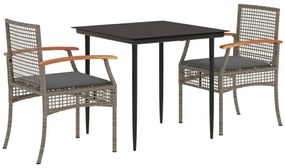 3 részes szürke polyrattan kerti étkezőgarnitúra párnával