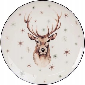 Porcelán téli desszertes tányér rénszarvassal Reindeer 21x2 cm