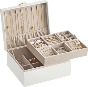 Ékszerdoboz, 2 szintes, kivehető ékszertartó tálcával, 20 x 24 x 11 cm, fehér