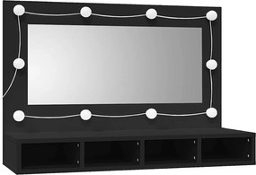 vidaXL fekete tükrös szekrény LED-ekkel 90x31,5x62 cm