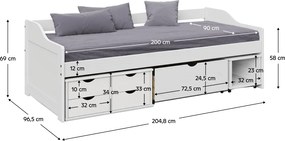 Ágy tárolóhellyel, fehér, tömörfa, 90x200, MAXI NEW
