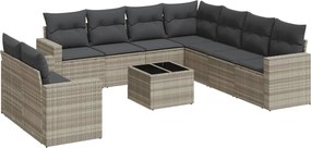 vidaXL 10 részes világosszürke polyrattan kerti ülőgarnitúra párnákkal