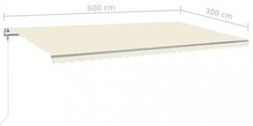 krémszínű kézzel kihúzható LED-es napellenző 6x3 m