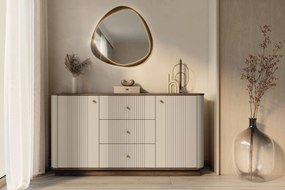 Vesper komód 160 cm fiókokkal - kasmír / dió / arany fogantyúk