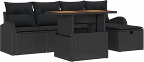 vidaXL Kerti Kanapé Szett párnával tárolóval 6 pcs Fekete polirattan