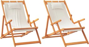 vidaXL 2 db összecsukható krémszínű szövet strandszék