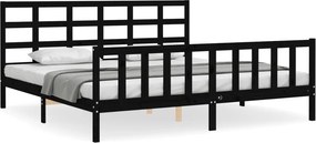 vidaXL fekete tömör fa ágykeret fejtámlával 200 x 200 cm