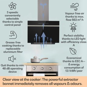 Klarstein Ava 60 Smart, páraelszívó, 60cm, falra szerelhető, WiFi, A++, 515m³/ó, érintőképernyő