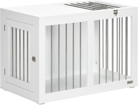 PawHut Kutyafekhely Bútor 2 Ajtóval, Acél Kutyaketrec Otthonra Közepes Kutyák Számára Maximum 20 kg, Oldalasztal Kutyakenel 80 x 50 x 56,5 cm, Fehér |