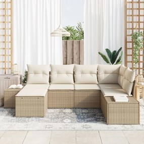6 részes Kert Sofaszett Párnákkal - Bézs Poli Rattan
