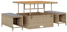 11 darabos Kertiszófa szett párnákkal Bézs Poli Rattan Akác, 3 darabos Kertis Dining Szett párnákkal Bézs Poli Rattan Akác