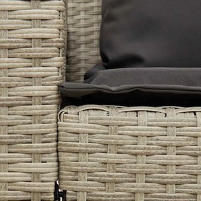 5 személyes világosszürke polyrattan kerti kanapé párnával
