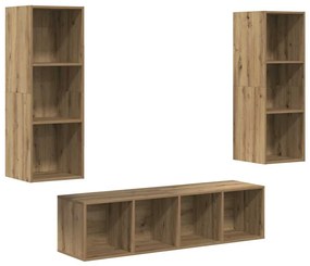 TV Szekrény Szett 3 pcs kézműves tölgy 37 x 37 x 142.5 cm