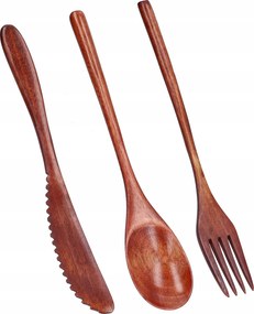 Fa Szett, Többször Használható Fa Evőeszköz Készlet 1 Személy Részére, 3 Db/szett