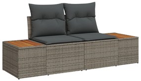 11 darabos kerti kanapészett párnákkal, szürke poli rattan., 3 darabos kerti étkezőszett párnákkal, szürke poli rattan.