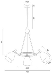Argon 6149 - Csillár rúdon CHARLOTTE 3xE27/15W/230V fekete/arany